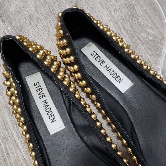 Steve Madden * Extraa Black & Gold Studded Flats 6 - Picture 11 of 12
